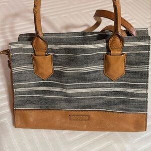 Fossil Tan leather and black/cream striped purse